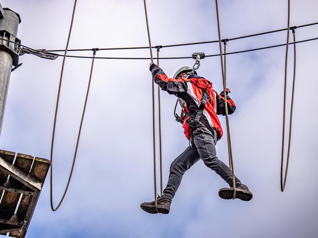 Take it easy by starting on the onsite low ropes course before quickly progressing 50ft in the air.
As the all Ireland premier ropes activity centre, take a walk onwards and upwards in the sky as you encounter a 30ft multi level climbing wall, a 90 metre zipline and a fan descender free fall.
For more information, go to colinglen.org/skytrek