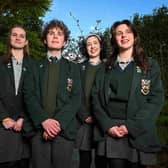 Cross and Passion 2026 debate finalists Eimear McAuley, Tiernan McAuley, Lydia Doherty and Katie Ann McGinty. Picture: Karen Morgan/Concern Worldwide
