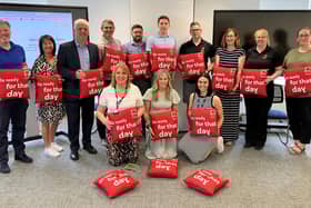Staff from Heron Bros pictured at the recent CPR training session in Draperstown. Included, are Head of BHFNI Fearghal McKinney, standing, third from left, and Caroline Hughes, Heron Bros, kneeling on left. Pic: BHFNI.