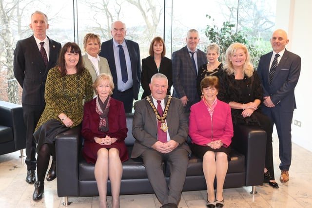 Guests who attended the reception in Cloonavin for recipients included in this year’s New Year’s Honours List pictured with the Mayor of Causeway Coast and Glens Borough Council, Councillor Ivor Wallace.