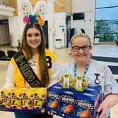 Jasmine Parker with Ulster Hospital Healthcare Play Specialist Sharon Pauley. Pic credit: SEHSCT