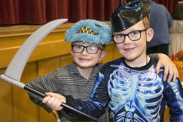 Carter Warning and Logan James McKillop all dressed up at the The Lads and Lassies Youth Club Halloween Party in Dunluce Parish Centre  Bushmills