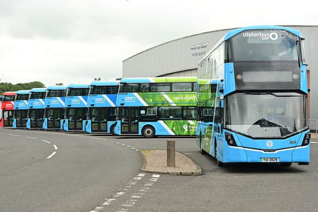 Part of the fleet of new battery electric buses entering the Translink fleet in several areas including Portadown. Picture: Arthur Allison / Pacemaker Press.