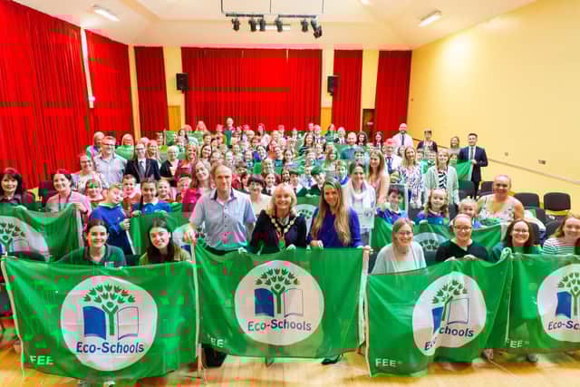 Schools celebrate their Green Flag win at the Green Flags ceremony at St Patrick’s Hall in Lisburn. Pic credit: Ricky Parker Photography