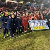 Portadown celebrate a 5-2 success over Dungannon Swifts in the Mid-Ulster Senior Cup final. (Photo by National World)