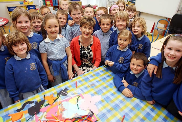 Lorraine Magowan new principal of Ballinderry Primary School pictured with pupils in 2011