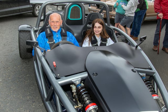 Robert Robinson and Lucy McCauley pictured in an Ariel Adam car at the Waringstown Vintage Cavalcade. LM26-214.