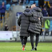 Larne manager Tiernan Lynch and coach Gary Haveron are preparing for their maiden UEFA Conference League fixture. (Photo by David Maginnis/Pacemaker Press)