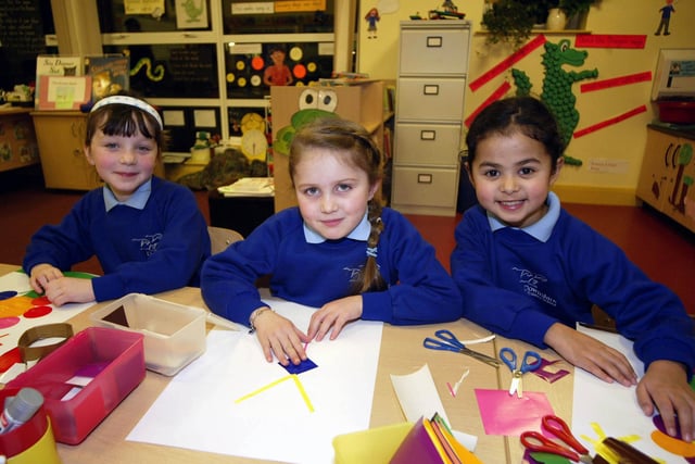 At Downshire Primary School's Open Night in 2007 are Lydia Campbell, Beth Walker, and Saffron Cairns