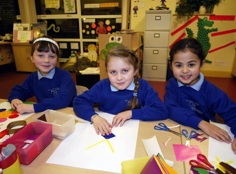 At Downshire Primary School's Open Night in 2007 are Lydia Campbell, Beth Walker, and Saffron Cairns