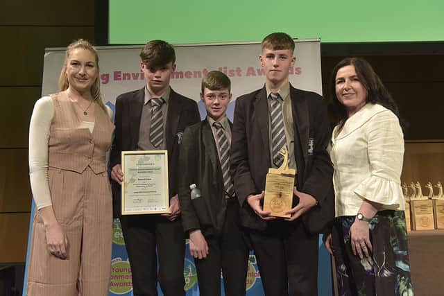 Pictured receiving their award at the Young Environmentalist Awards Ceremony was young people from St. Ciaran’s College, Ballygawley, for their project ‘Smart Line’.