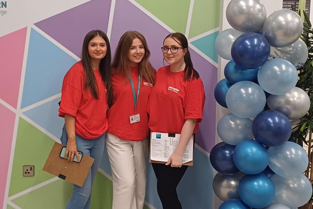 Northern Regional College Level 3 in Children’s Care Learning & Development students, Katelynne King, Eva Simpson and Ceara McAuley helping out at the Open Day.