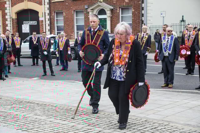 Laying wreaths at the Lisburn War Memorial