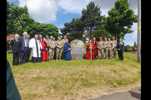 Families of the original 1st Battalion US Rangers and current 75th Ranger Regiment personnel commemorating the activation of the 1st Battalion in 1942 in Carrickfergus.  Photo: Lead The Way Tour - Carrickfergus
