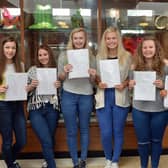 Pictured on GCSE results day 2015 at Larne High School were Louise Jamison, Sophie Craig, Karen Norris, Ashleigh Morrow, Katie McMullan and Rachael Forsythe. INLT 34-009-PSB Photo: Phillip Byrne