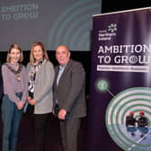 Chair of Mid Ulster District Council, Councillor Córa Corry with Invest NI representatives Ethna McNamee, Regional Manager, Alan McKeown, Chief Transformation Officer, and Invest NI Board Members Melanie Dawson and Kieran Kennedy, at the Ambition to Grow Mid Ulster Launch at the Burnavon, Cookstown.
