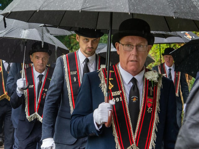 Sir Knights braving the heavy rain in Dungannon on Saturday.