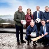Back Row (L-R): John Donnelly (Education Authority), Shauna Lennon (Lismore College) Gordon Lyons MLA (Communities Minister), Neil Hinds (Wallace High School) Front Row L-R: Peter Canavan (Holy Trinity College) and Richard Archibald (Sport NI Interim Chief Executive)
