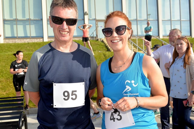Retired principlal of St John The Baptist Primary School, Mario Gribbon and current staff member, Louise McNamee pictured before the fun run at Craigavon Lakes on Wednesday. PT24-228.