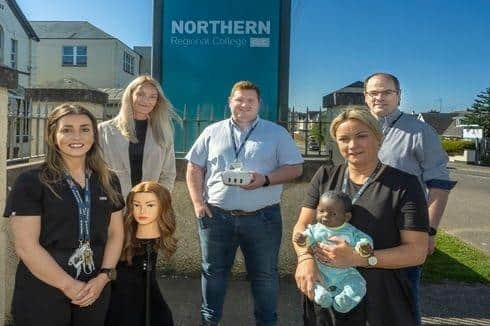 Pic 3 - Northern Regional College staff , Mark Davison, Lecturer in Built Environment, Helen Hampsey, Assistant Curriculum Director, Sam McIllwaine, Lecturer in IT, Marianne Rocks, Lecturer in Social Care and Early Years and Mark Davison, Lecturer in Built Environment at the College’s Magherafelt campus