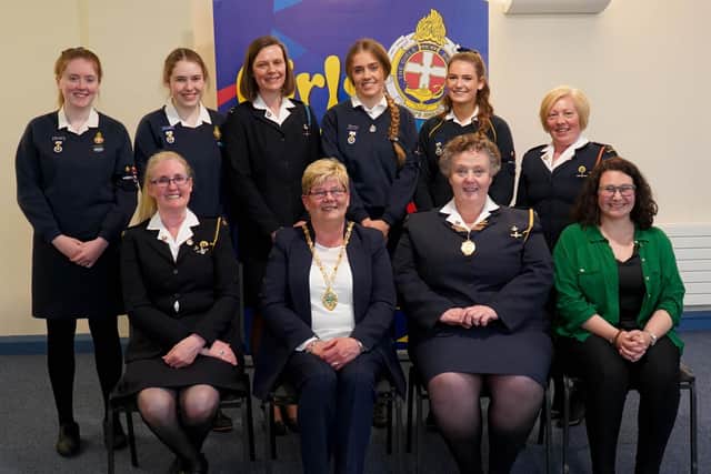 Queen’s Award recipients and Girls’ Brigade leaders from 221st NI Magherafelt Presbyterian, 251st NI Glenwherry Presbyterian and 258 th NI Culnady Presbyterian pictured with Derry City & Strabane Deputy Mayor, Councillor Angela Dobbins, Isobel McKane, GBNI President, Heather Lindsay, GBNI Vice-President and Ruth Dalzell, guest speaker.
