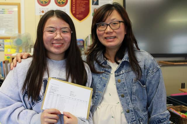 Christine celebrates her A’ Level results with her mum, Ciara, at Integrated College Dungannon. Christine, a former pupil of Howard Primary School will progress to Ulster University to study Art.