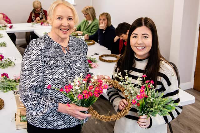 Pictured during a Magherafelt Womens Group craft class is Kelli Johnston (Lets Craft NI) and Housing Executive Patch Manager Catherine Devlin.