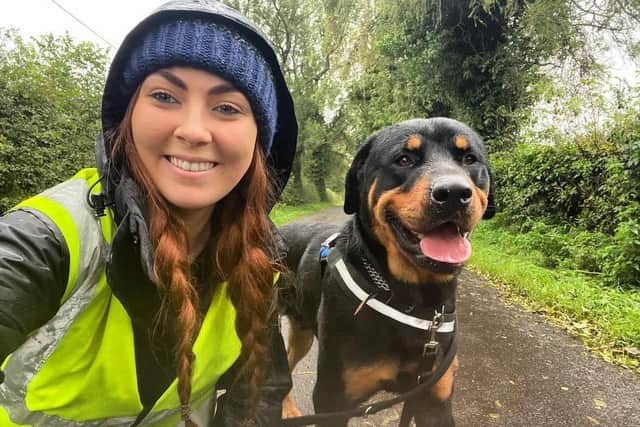 Dog foster carer Zara Duncan, pictured with her dog, is campaigning to save Max. Pic credit: LDRS