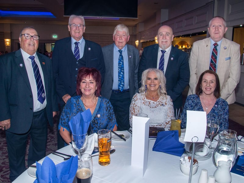 Looking happy at the Glenavon Triangle Supporters Club 75th anniversary dinner. LM22-232.