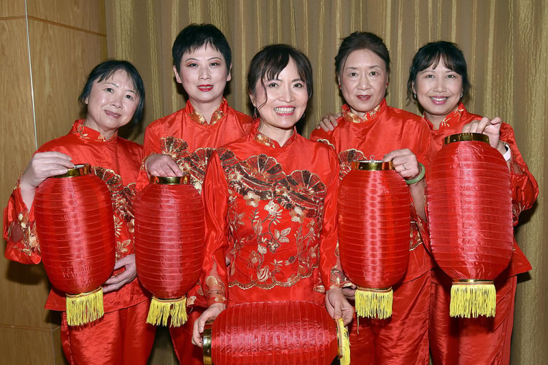 Traditional Chinese dance group, The Weihongs pictured att the Wah Hep Chinese Community Association Chinese NewYear celebrations at Craigavon Civic Centre.Included are from left, Yan Zhang, Xue Yan Chen, Weihong Tu, Li  Li Li and Mia Guo. PT04-200. 