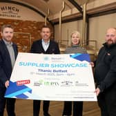 L-R Liam O’Connor, Sales and Marketing Director, Biopax Limited; Glyn Roberts, Chief Executive, Retail NI; Heather McCracken, Sales Manager, Hinch Distillery and Peter Aikman, Business Development Manager, Bobby’s Foods Limited.
