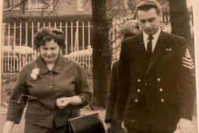 Nora and Ken Sanderson, who is pictured in his Royal Navy officer's uniform. Photo courtesy of Connor Sanderson