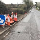 Two large holes on the footpath near Derrymacash, Co Armagh are putting pedestrians in jeopardy says Sinn Fein Cllr Catherine Nelson.