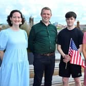 Max Gilroy is pictured (from left to right) with Dr Erin Hinson, Study USA Student Support Advisor, Richard Leeman, Skills Division, Department for the Economy, Northern Ireland, and Sarah Brisbane, Study USA Programme Manager. Credit: Pacemaker Press