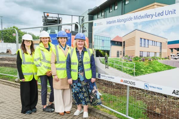 Members of the design and construction team of a new Alongside Midwifery-Led Unit joined Northern Trust Chief Executive Jennifer Welsh, Alison Renfrew, Assistant Director for Capital Development NHSCT, and Suzanne Pullins, Executive Director of Nursing, Paediatrics and Women’s Services, to mark the start of construction of the new unit at Antrim Area Hospital. CREDIT NHSCT