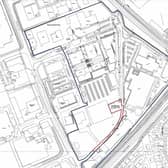 A site map with the area of proposed development outlined in red.