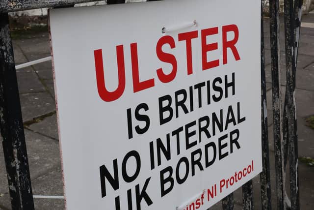 A sign at the Port of Larne about the Irish Sea border. Picture date: Monday February 15, 2021.