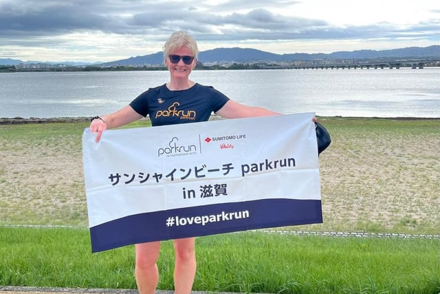 Lorraine Abernethy at the Sunshine Beach Parkrun in Japan.