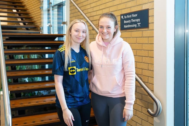 South West College Omagh campus Higher education apprentices from left are Amy Vennard and Katie Mullan, who were excited to embark on their new academic journey studying a Level 5 Accountancy Technicians Ireland course with Higher Level Apprenticeship.