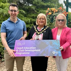 Lord Mayor of Armagh City, Banbridge & Craigavon, Cllr Mary O’Dowd launches the 2026/27 ABC Coach Education & Club Development programme with Cllr Robbie Alexander, Chair of Community & Wellbeing Committee and Edith Jameson, Chair of ABC Sports Forum.