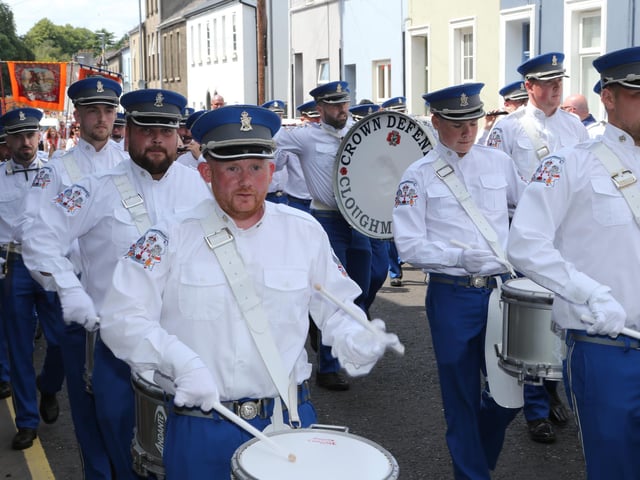 Ballymoney, Rasharkin, Cloughmills, Bushmills and Ballycastle were in attendance at the Twelfth demonstration in Ballymoney with a total of 43 Lodges and 22 bands.