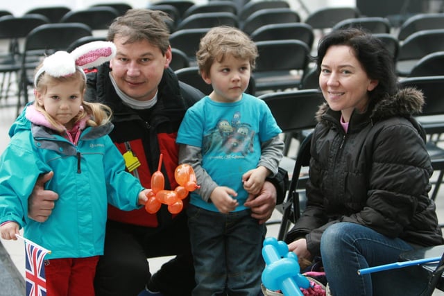 Enjoying a family day out at the Easter fun day held at Carrick Civic Centre were Nikoletta, Nikita, and Tatsiana, Vladimir Krosrov. INCT 15-040-tc