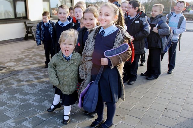 Children from Ballymacrickett arrive for the first classes in their new state-of-the-art school in 2008