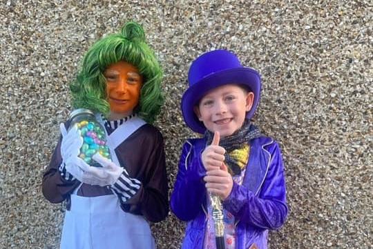 These two youngsters dressed up in Willy Wonka themed costumes.