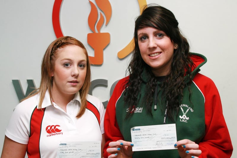 Greenisland Ladies Hockey representatives Lindsay Anderson and Nicola Cairns received funding for the club from the legacy Carrick Council through its Sports Grant Awards in 2009. ct47-046tc
