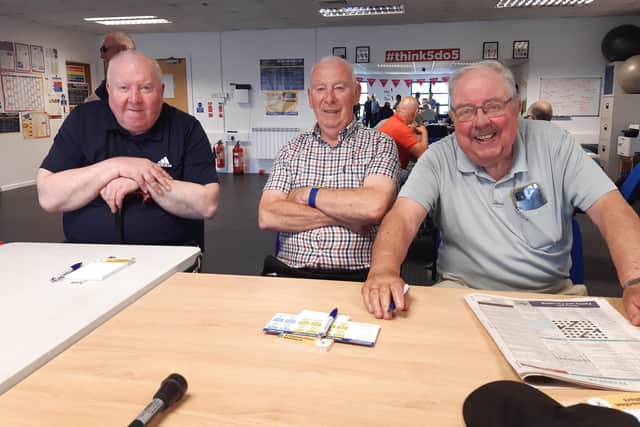 Sam Canning, Pat McGibbon and Eugene Greene enjoying the banter at the HIM (Health in Mind) Men's Group at The Fitzone Foundation in Craigavon, Co Armagh.
