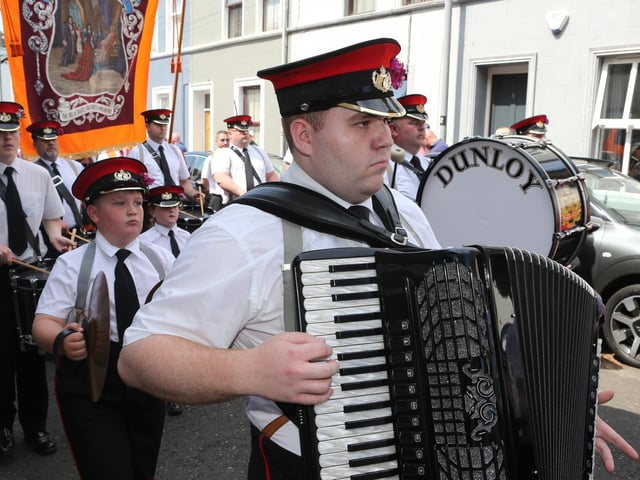 Ballymoney, Rasharkin, Cloughmills, Bushmills and Ballycastle were in attendance at the Twelfth demonstration in Ballymoney with a total of 43 Lodges and 22 bands.