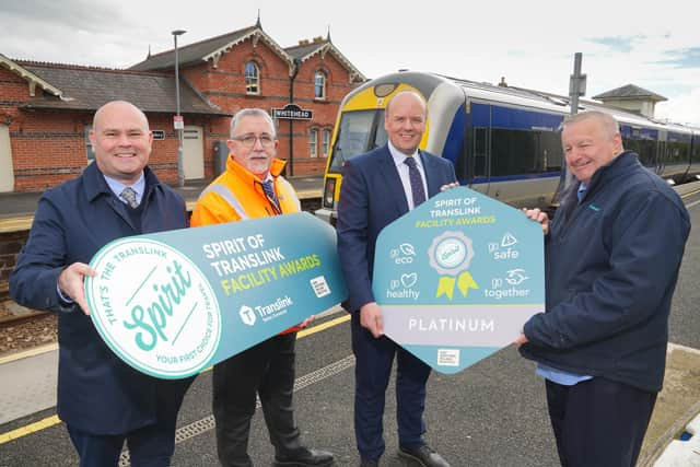 Celebrating success at the SPIRIT of Translink Facility Awards are Michael McKinty, Joe Hollyoak, John Thompson and Clive Watson, Translink.