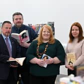Marking Book Week NI, Justice Minister Naomi Long is pictured at Hydebank Wood College library with Governor Richard Taylor, Activities & PDU Governor Chris Douglas and Marie O’Neill, Head of Learning and Skills, Belfast Met. Pic credit: Michael Cooper