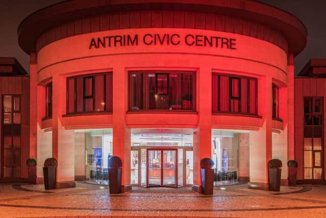 Antrim Civic Centre will be lit up red to support Chest, Heart and Stroke's campaign. (Pic: Contributed).